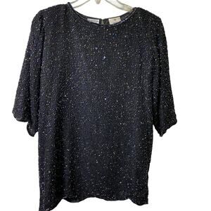 Praise Hymn Beaded Silk Short Sleeve Blouse XS‎ (2571)